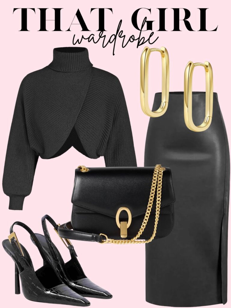 black leather skirt outfit