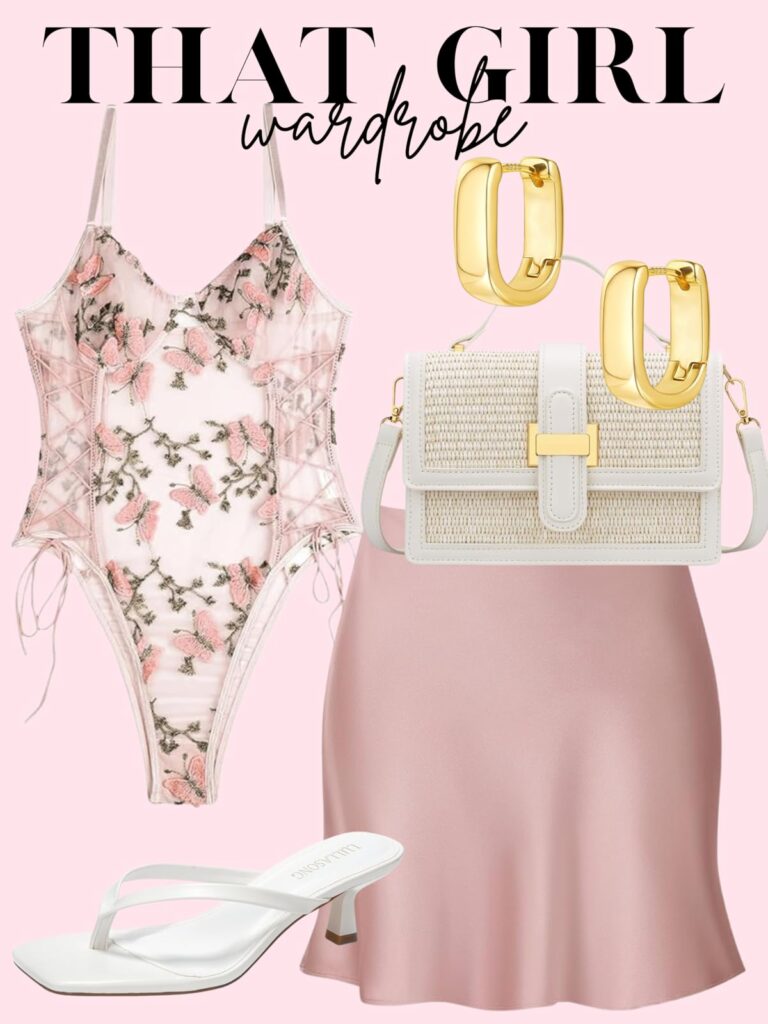 pink satin skirt and bodysuit