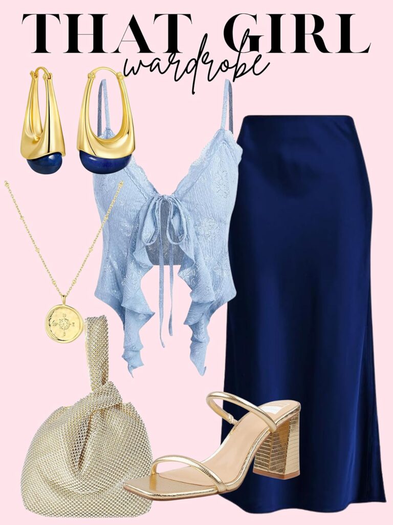 blue satin skirt