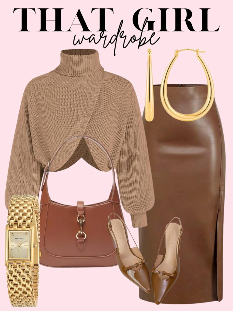 brown leather skirt