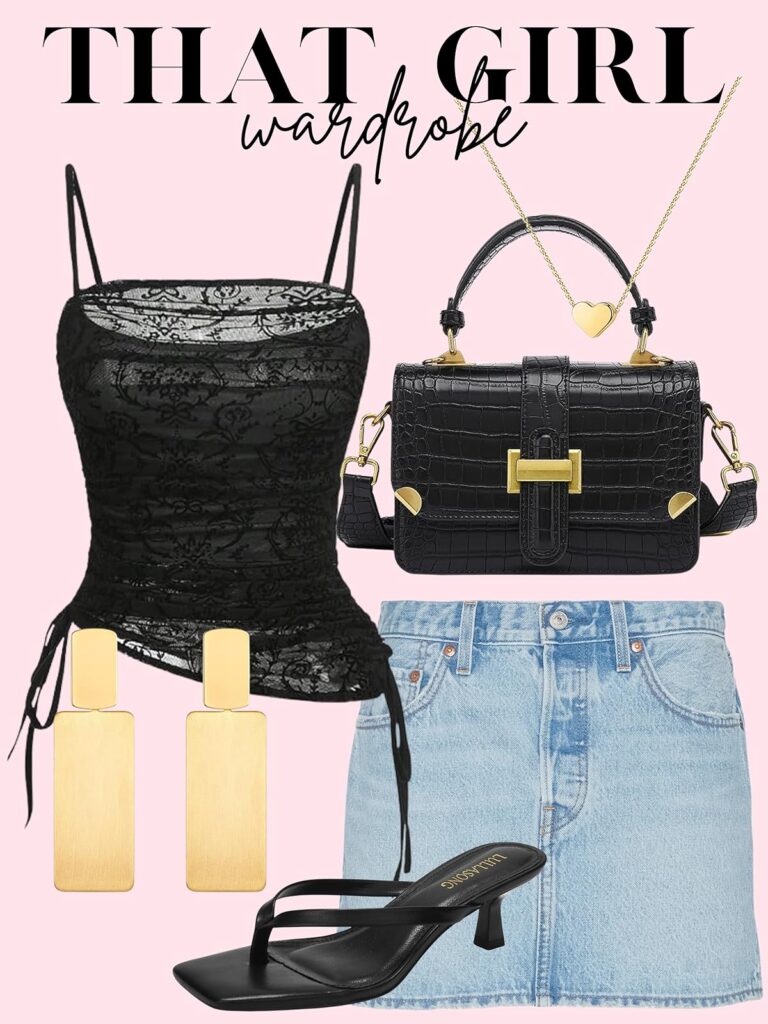 denim skirt outfit