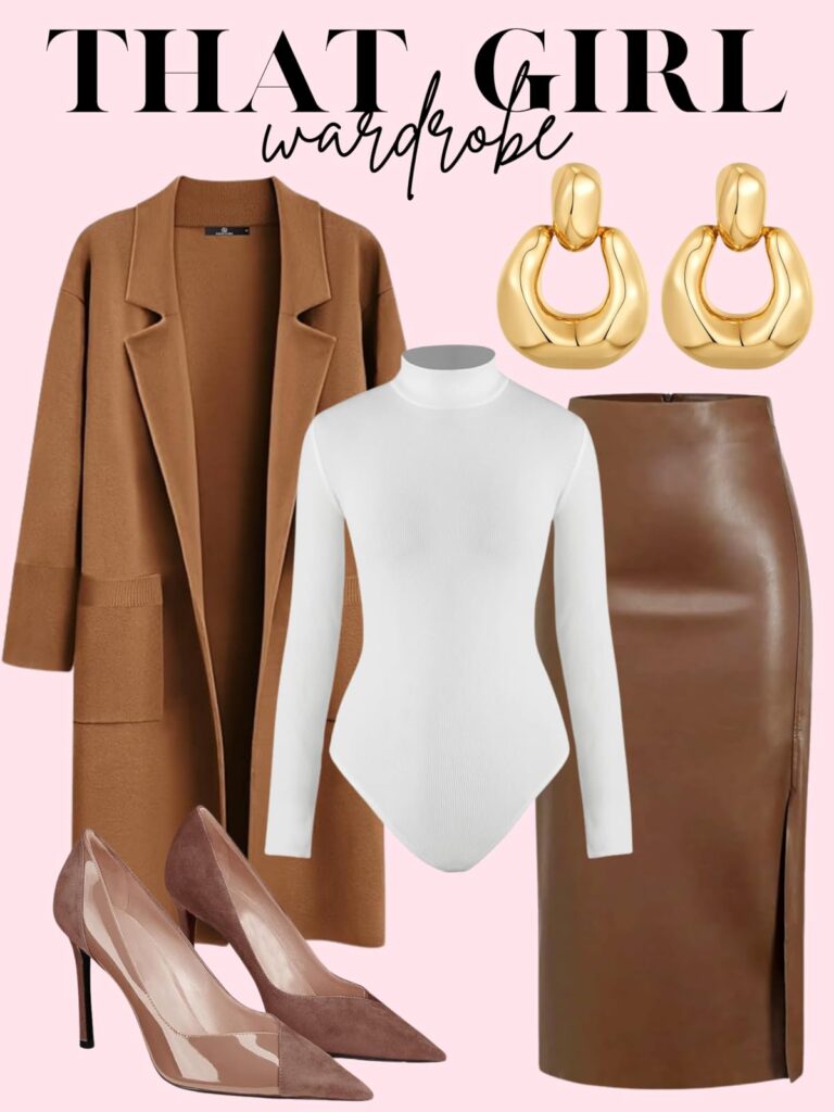 brown leather skirt
