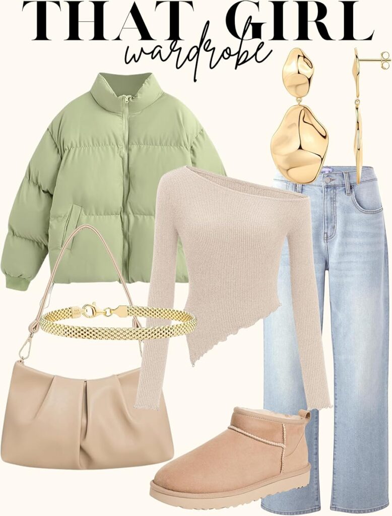 green puffer coat