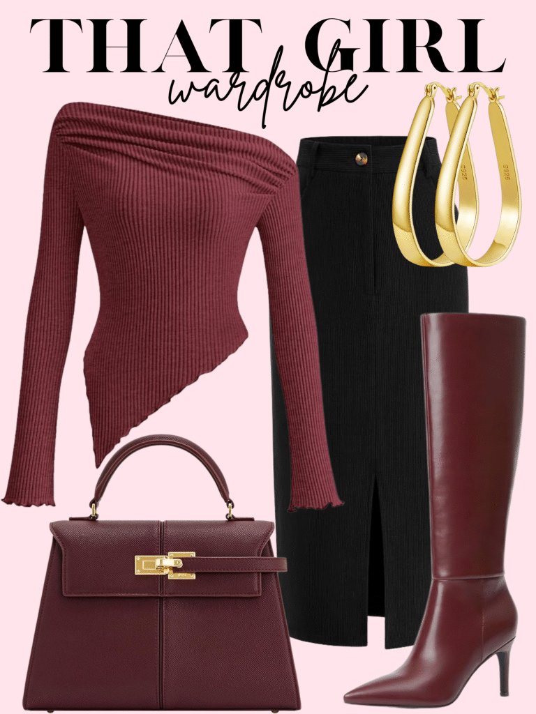 burgundy outfit