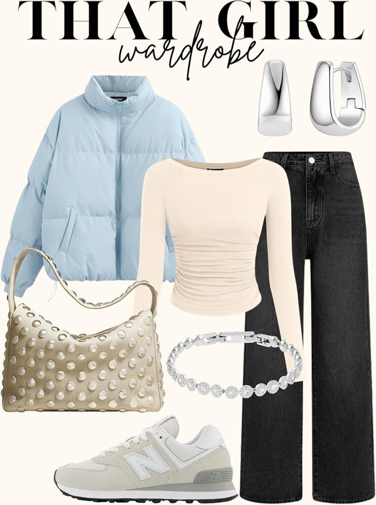 blue puffer coat