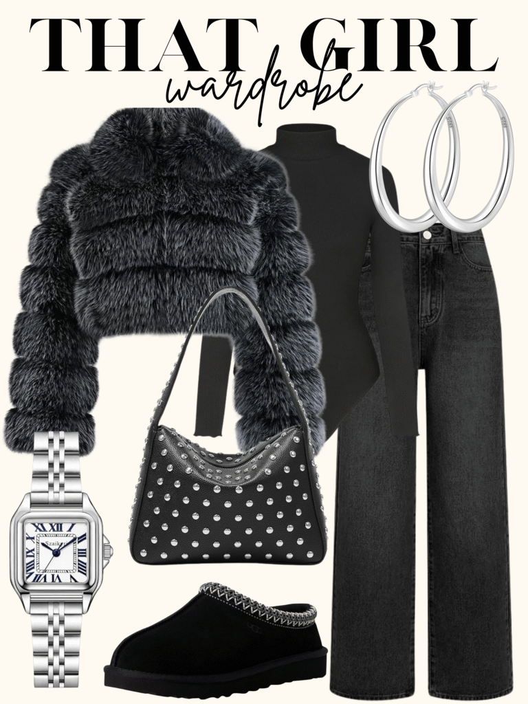 black faux fur coat