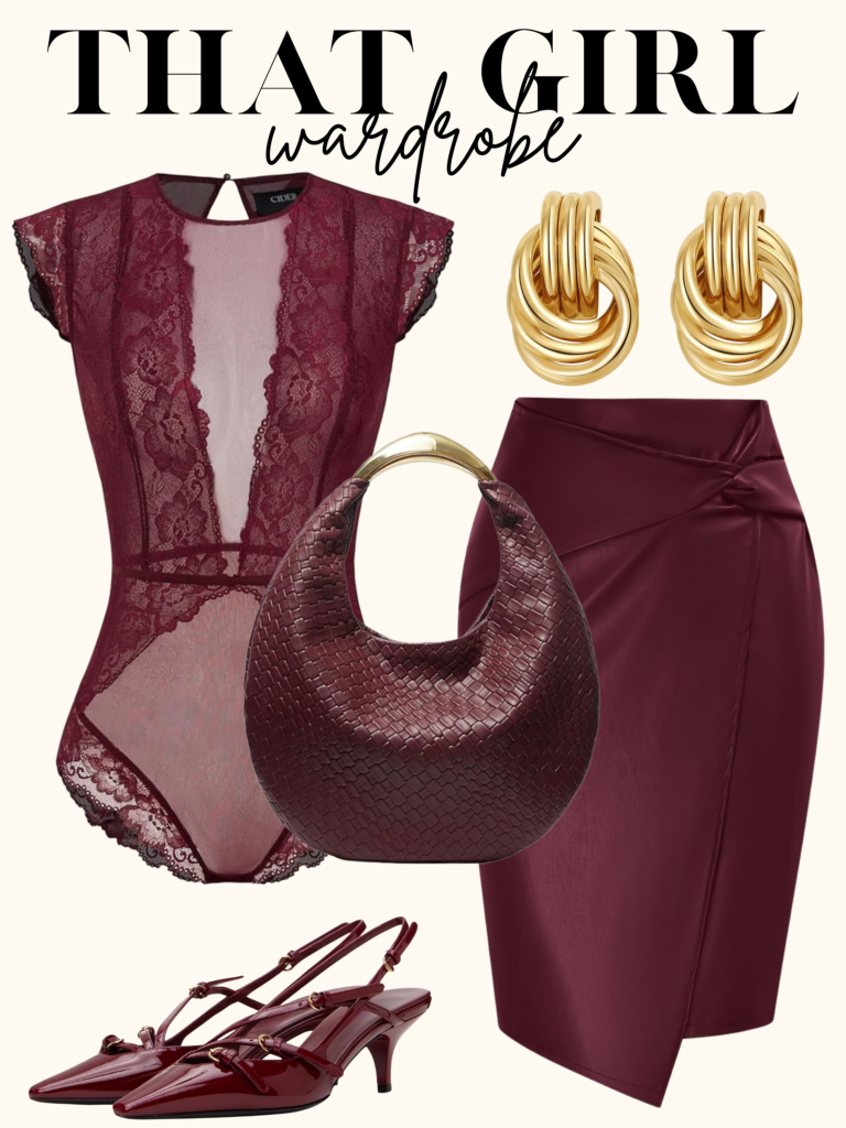burgundy outfit