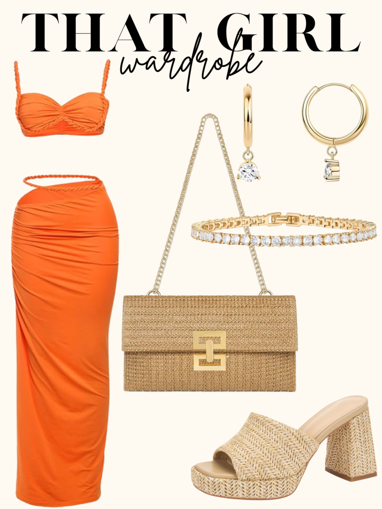 orange two piece dress