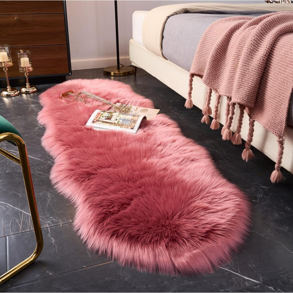 pink fluffy rug