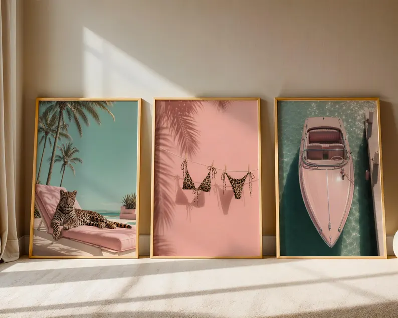 pink coastal wall art set